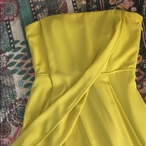 BCBGMazAzria Yellow High Low Strapless Prom Dress